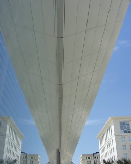 Photo de la piscine Olympique , prise de cote avec les reflets des batiments !
