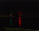 Entrer du port.Phares de Carnon la nuit.